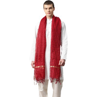 Weavers Villa Poly Silk Ethnic Maroon Woven Checkered Dupatta For Men (2.20 Mtrs)