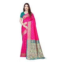 Sugathari Women's Banarasi Saree Pure Paithani Kanjivaram Silk Soft New Ladies 2024 Design Wear Pattu Sarees Latest Cotton Party Sari Collections With Blouse Piece For Wedding Sadi (Pari-206 Rani)