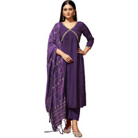 Womanista Women's Silk Blend Kurta Set (Kurtaset_1183_Purple_S)