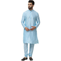 Sojanya (Since 1958 Men's Sky Blue Dupion Silk Kurta & Churidaar Pyjama