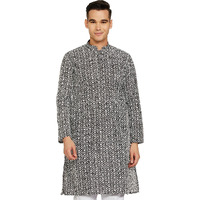 Be Active Men's Traditional Embroidered Lucknowi Full Sleeves Kurta || Cotton Kurta For Men || Men Kurta For Wedding || Kurta For Men (Rfsk0013-Kr 4 Xl) Grey