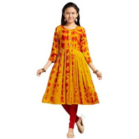 Aarika Girls Casual Wear Yellow Colour Tie Dye Print Rayon Kurti (9-16 Years)