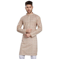 Divisive Men's Thread Embroidered Cotton Blend Only Slim Fit Kurta (Dkrt803_L_Off White - Rust)