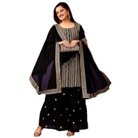 Fashion Basket Georgette Plazzo Kurta With Duptta Set For Women Black