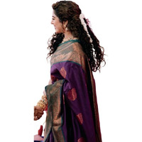 Flosive Woven Wine & Gold Zari Woven Kanjivaram Saree With Blouse..