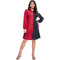 Greciilooks Women Rayon Casual Regular Fit Western Dress (Red, Xx-Large)