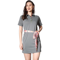 Greciilooks Weatern Dress For Women| Lycra Solid Body Con Dresses For Girls| Short Sleeve Polo Dress| Western Dress With Belt | Summer Wear | Outdoor Wear (Medium, Dark Grey)