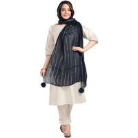 Fabme Womens Shimmer Embellished Soft Cotton Dupatta - Navy Blue, Free Size