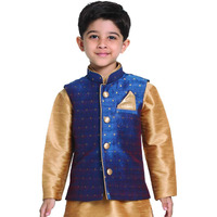 Jbn Creation Vastramay Deep Blue Cotton Silk Blend Boys Nehru Modi Jacket - (Vasbj009Bu) For 11-12 Years