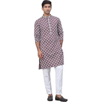 Jompers Purple Embroidered Kurta Pyjama For Men. (Purple, M)