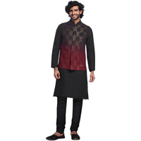 Kisah Men's Kurta Jacket Churidar Set, Black Pure Cotton, Embellished Long Sleeves Regular Fit Mandarin Collar (Xl)