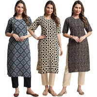 Pinkmint Straight Crepe Kurta & Pant For Women Ethnic Kurta Set For Women (Pack Of 3)