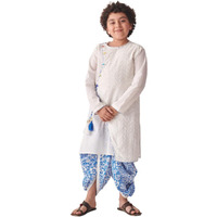 Pspeaches Boys Floral Printed Regular Thread Work Kurta With Dhoti Pants (12-13Years)