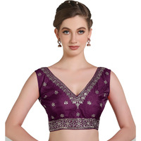 Pujia Mills Women's Indian Ethnic Wear Designer Golden Zari With Embroidery Sequence Work V Neck Sleeveless Readymadeback Side Worked Saree Blouse Readymade Wine Blouse Lehenga Choli