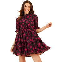Rare Women's Polyester Fit And Flare Above The Knee Casual Dress (Ep6232_Black_Xl)