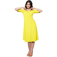 Purvaja Womens A-Line Midi Length Dress (Nisi-042-Lemon_Lemon_X-Large)