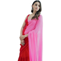 Satrani Women's Georgette Printed Saree With Unstitched Blouse Piece (3192S3182N_Red & Light Pink & Maroon5)