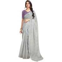 Satrani Women's Cotton Printed Zari Stripe Ready To Wear Saree With Unstitched Blouse Piece (18Rs163N_Grey4)