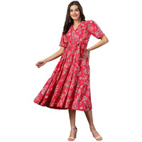 Stylum Women's Tropical Printed Rayon Tiered Dress (Drspinksomil34_Pink, Xs)