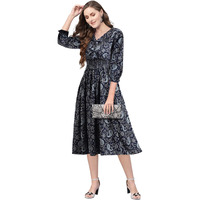 Toochki Women's Navy Blue Rayon Paisley Print Fit & Flared Western Dress | A-Line Midi | Winter | Latest | Trendy