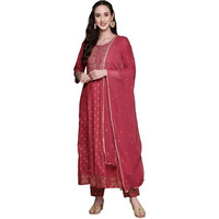 Anubhutee Women's Rayon Embroidered Mirror Work Anarkali Kurta Suit Set With Dupatta & Pants Abwsd2352_Fs_Xxl_Fuchsia