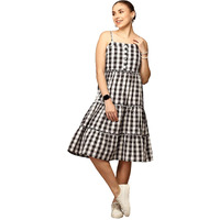 Anubhutee Women Yarn Dyed Cotton Black And White Dress With Shoulder Straps
