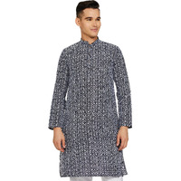 Be Active Men's Traditional Embroidered Lucknowi Full Sleeves Kurta || Cotton Kurta For Men || Men Kurta For Wedding || Kurta For Men (Rfsk0013-Kr 12 L) Navy