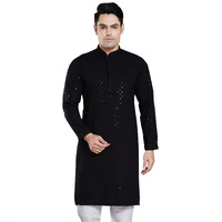 Divisive Men's Sequince Embroidered Cotton Blend Only Slim Fit Kurta (Dkrt15_Xxl_Black)