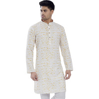 Divisive Men's Sequince Embroidered Printed Cotton Blend Only Slim Fit Kurta (Dkrt685_Xxl_White Yellow)