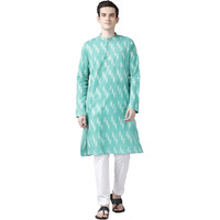 See Designs Cotton Printed Regular Mens Kurta (15258350_Turquoise Blue_L)