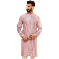 Sojanya (Since 1958 Men's Cotton Rayon Shiny Thread Sequinned Pink Only Long Kurta