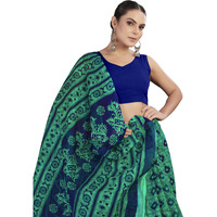 Tamaira Fashion Women's Batik Printed Pure Cotton Mulmul Saree Without Blouse Piece(Ab46_Seagreen)