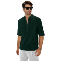 Be Active Men's Solid 100% Cotton Short Kurta With Mandarin Collar || 3/4Th Sleeves Short Kurta For Men Cotton || Stylish Short Kurta || Short Kurta Men (Cpl0149-5-L) Green