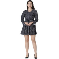 Greciilooks Women's Black Rayon Full Sleeve A-Line Knee-Length Western Dresses For Women Or Girls (Large, Black)