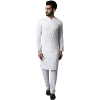 Jompers Men White Embroidered Pure Cotton Kurta With Pyjamas (White, Xxl)