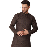 Jompers Men's Navy Woven Design Silk Blend Kurta Only (Navy, M)