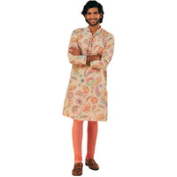 Kisah Men's Kurta Churidar Set, Multi Pure Cotton, Printed Regular Fit Mandarin Collar Long Sleeves (Medium) Multicolour