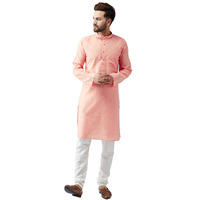 Sojanya (Since 1958 Men's Orange Cotton Kurta & Churidar Pyjama Sets Size M