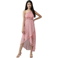 Aarika Womens Peach Color Floral Georgette Dress (Dr-Aw-037-Peach-M)