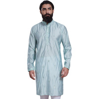 Divisive Men's Embroidered Cotton Silk Blend Only Slim Fit Kurta (Dkrt213_L_Sea Green)