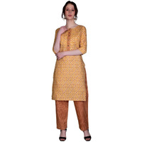 Dhruvi Trendz Womens Cotton Women Kurta Set Regular Fit Straight (Dt-K2694&P116_Yellow_M)