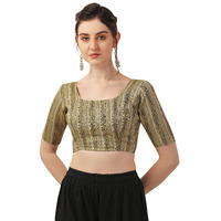 Oomph! Women's Indian Ethnic Wear Designer Strip Pattern Boat Neck Half Sleeve Cotton Blouse For Saree Or Lehnga And Blousepalazzos Or Skirts For A Fusion Twist.