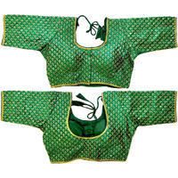 Pujia Mills Women's Embroidery Half Sleeve Silk Readymade Blouse (Banke_Green_38)