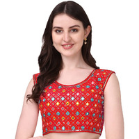 Pujia Mills Women's Silk Embroidery Foil Work Sleeveless Readymade Saree Blouse