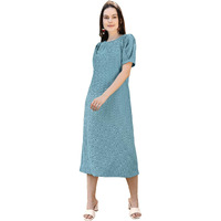 Purvaja Womens A-Line Below Knee Length Dress (Yuvii-013-Dusty_Light Blue_Medium)