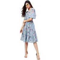 Rare Women Casual Sea Green Colour Above The Knee Floral Dress (M)