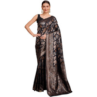 Satrani Women's Silk Banarasi Jacquard Saree With Unstitched Blouse Piece (3857S224N_Black)