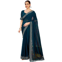 Satrani Women's Georgette Stone Work Saree With Unstitched Blouse Piece (4085S183N_Rama Blue1)