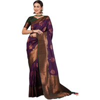 Satrani Women's Silk Banarasi Jacquard Saree With Unstitched Blouse Piece (4024S139N_Wine & Dark Green)