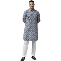 See Designs Men's Indigo Regular Pure Cotton Pathani Printed Men's Kurta - Sdpkt_1163L